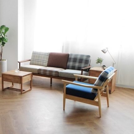 [플젠내츄럴] 패브릭 1인용소파 체크네이비