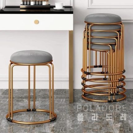 골드 철제프레임 다용도 원형 스툴 화장대 간이 의자