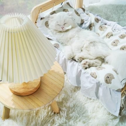 귀여운 고양이 강아지 원목 침대 침구 세트 하우스