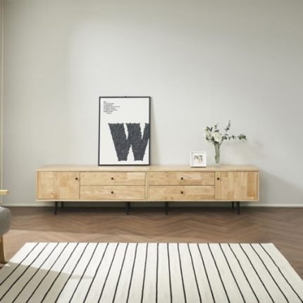 피엘 1200 거실장 고무나무 원목 높은 서랍형 TV 테이블 수납장 장식