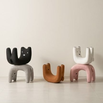 고양이스툴 패브릭 부클레 디자인 화장대 스툴