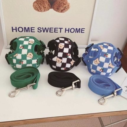 바우독 비비드 체크베어 하네스 강아지 산책 외출 용품